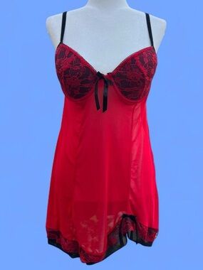 Red Lace Trim Women's Chemise Slip